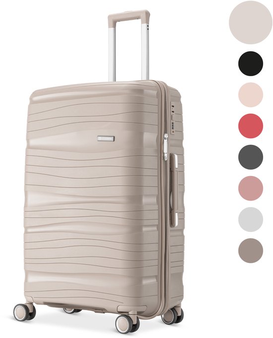 SKYCASES Travel One – 24-inch Medium Reiskoffer – Cijferslot – 41x24x69 cm – 68L – Lichtgewicht, Waterdicht & Duurzaam – Beige
