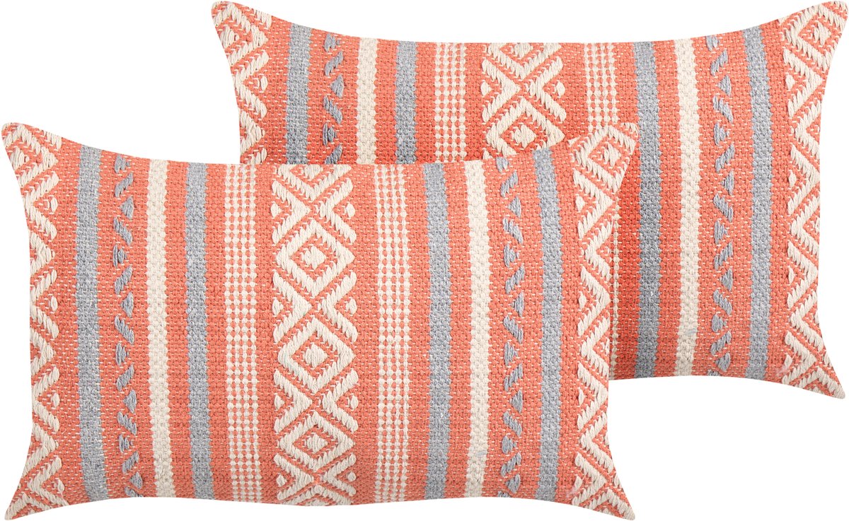 Beliani INULA - Sierkussen set van 2 - Oranje - 30 x 50 cm - Katoen