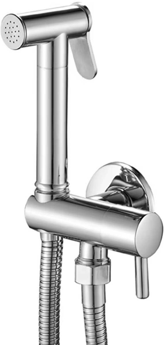 Luxe RVS Bidet Doucheset Chroom – Complete 5-in-1 Set – Handdouche Bidet / Hand Shower – Geïntegreerde Houder (Zonder Boren) – Explosieveilige Spiraalslang – G 1/2"
