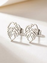 Lundholm Tropisk Blad Oorknopjes Dames Zilver Kleurig - Tropische Bloem Oorbellen - Premium Stainless Steel Jewellery - Hypoallergene Sieraden - Cadeaus voor Vrouwen - Sinterklaas en Kerst Cadeautjes - my Lundholm