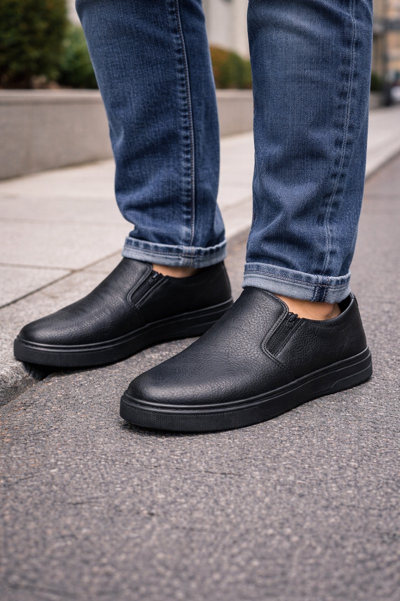 Schoenen - Heren instapper schoenen - Comfortabele Leren Instapschoenen - Slip-on Moccasins - Comfort schoenen 016 - Zwart - Maat 44