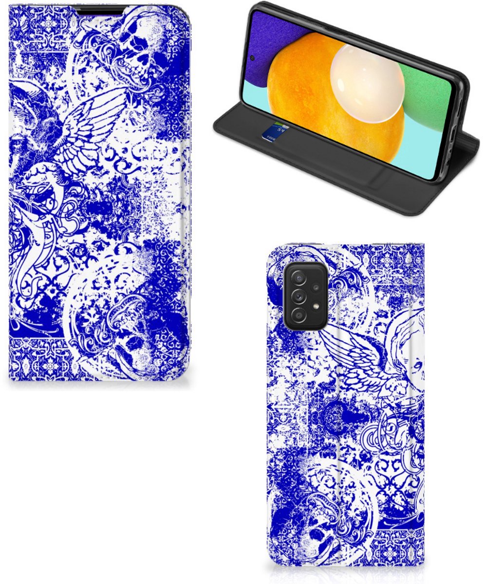 Mobiel BookCase Samsung Galaxy A03s Angel Skull Blauw