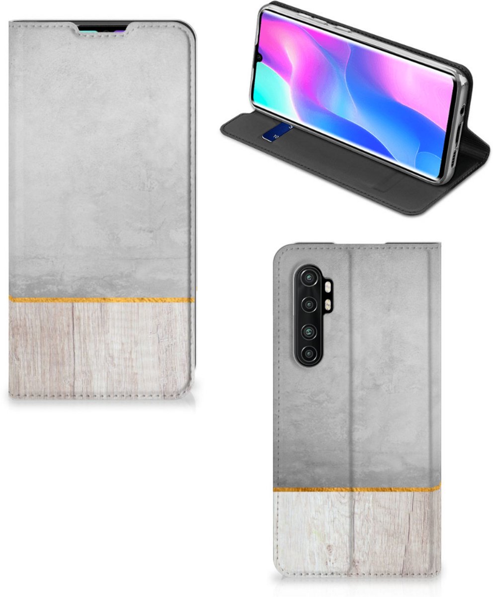 Book Case voor Xiaomi Mi Note 10 Lite Book Wallet Case Wood Concrete