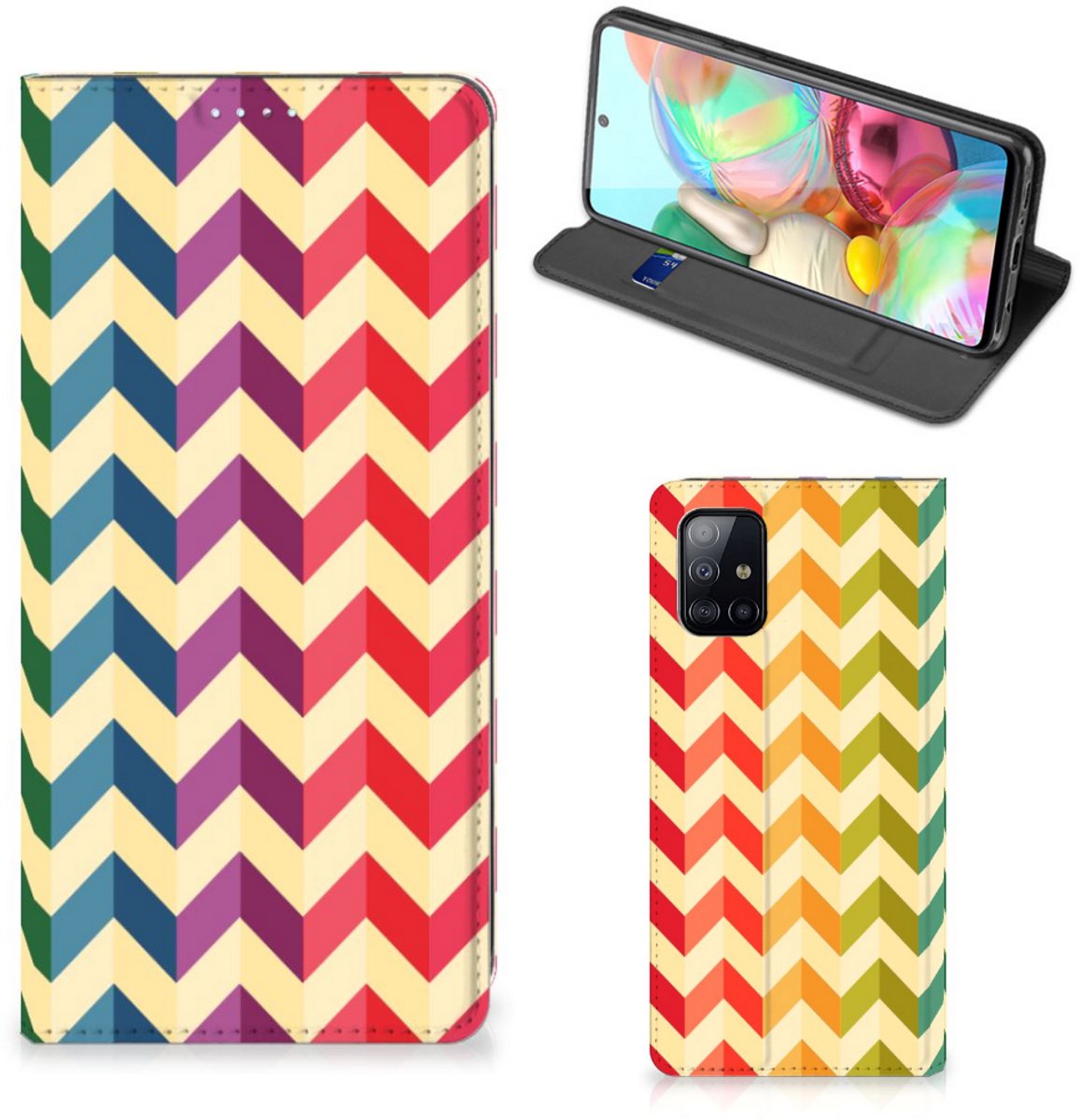 Book Case voor Samsung Galaxy A71 Hoesje met Magneet Zigzag Multi Color