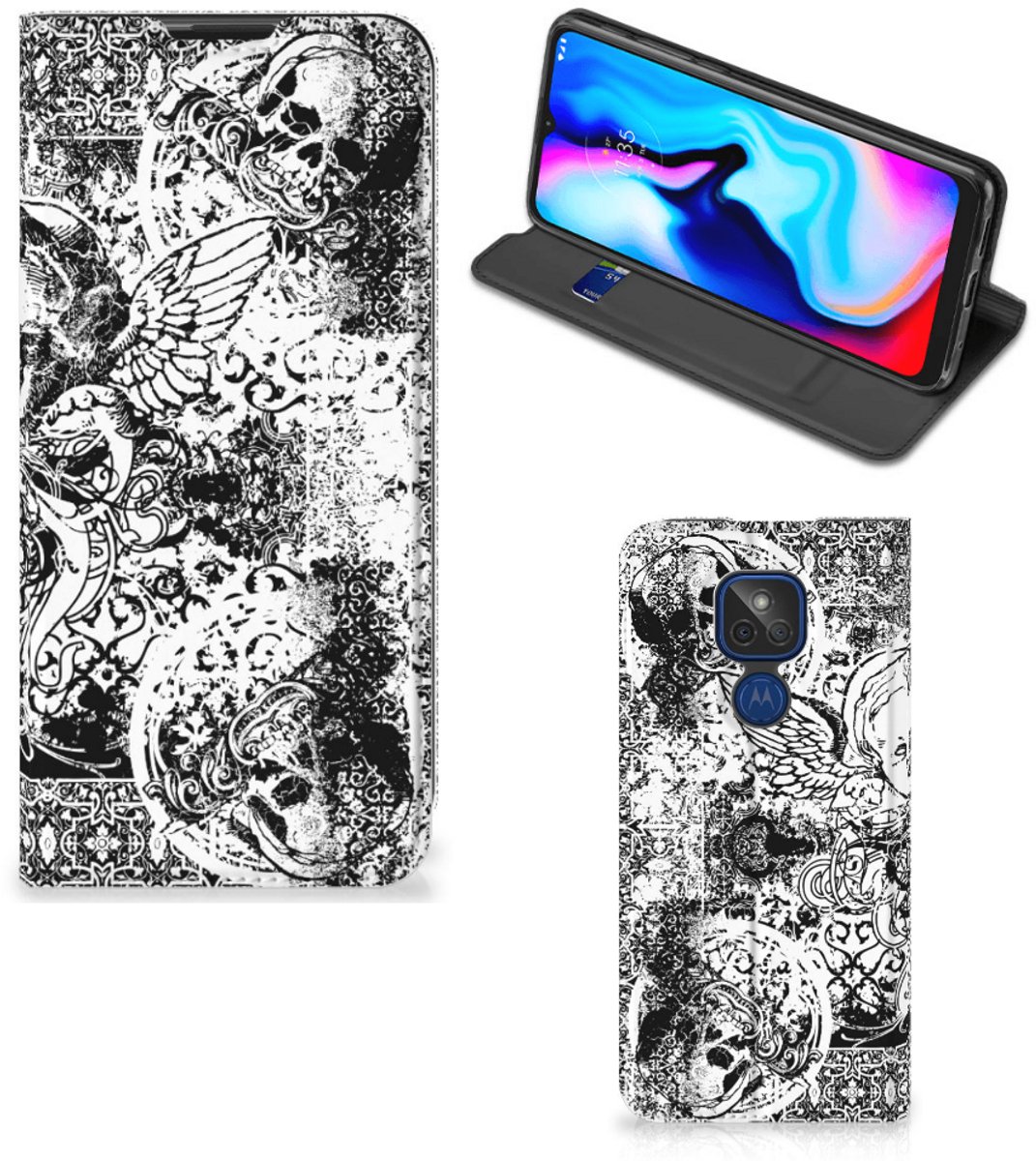 Mobiel BookCase Motorola Moto G9 Play Skulls Angel
