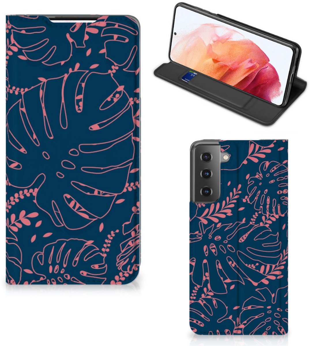 Book Case voor Samsung Galaxy S21 Smart Cover Palm Leaves