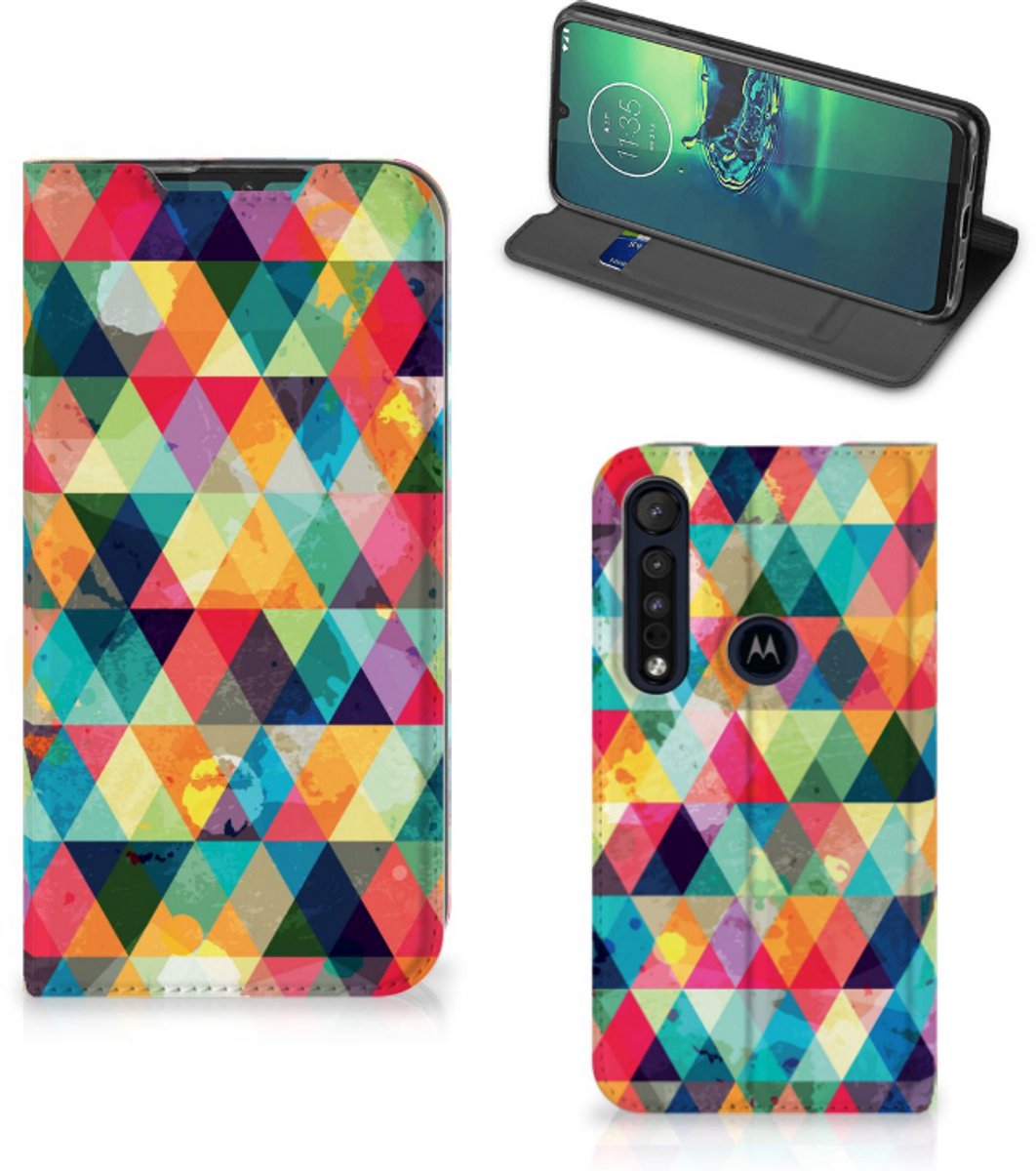 Motorola G8 Plus Hoesje met Magneet Geruit