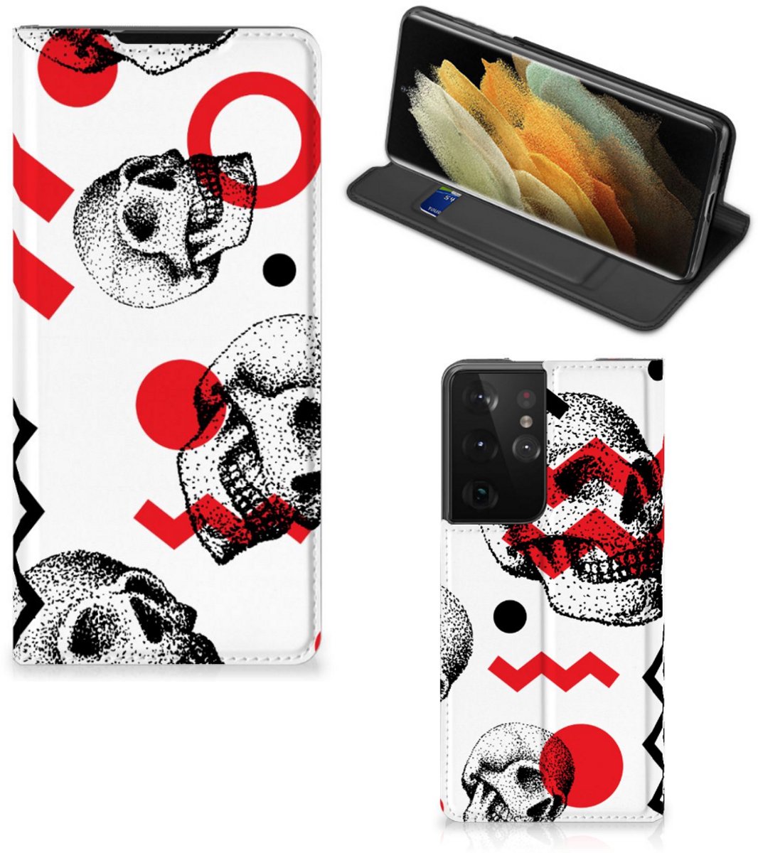 Mobiel BookCase Samsung Galaxy S21 Ultra Skull Red