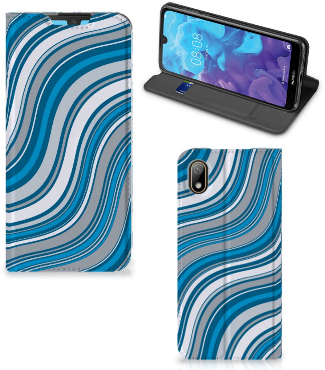 Huawei Y5 (2019) Hoesje met Magneet Waves Blue