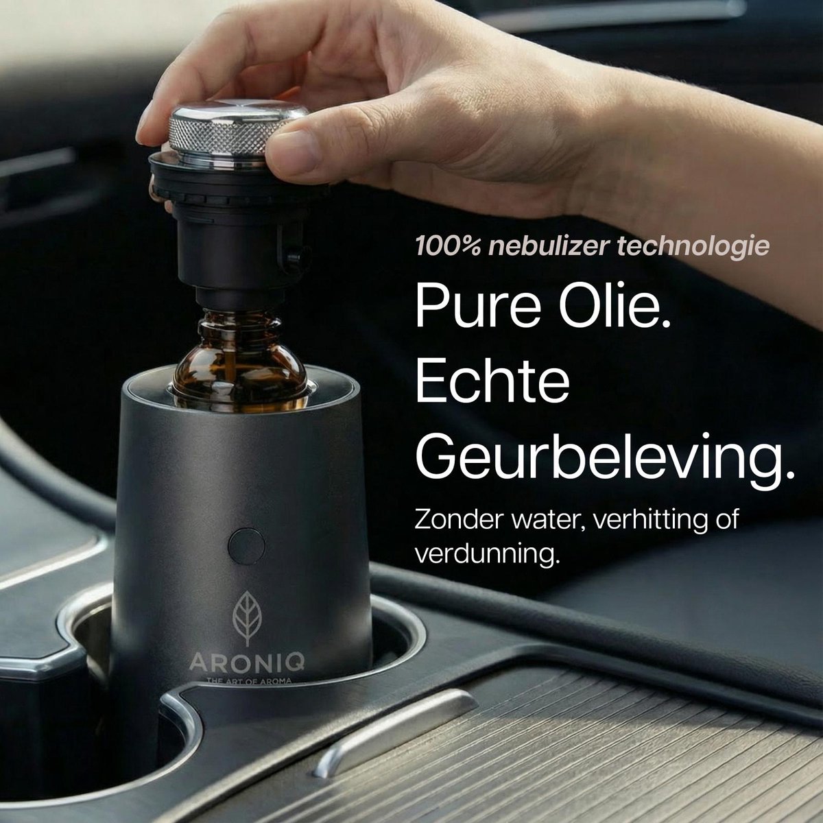 ARONIQ Luxe Aluminium Aroma Diffuser – Waterloos & Draadloos – Ambient light & Smart App – Aromatherapie Geurverspreider Auto & Huis – Trillingssensor – Incl. Signature Fragrance (Etherische Olie) – Moonstone Grey — cadeau in Cadeau-ideeën - foto 2