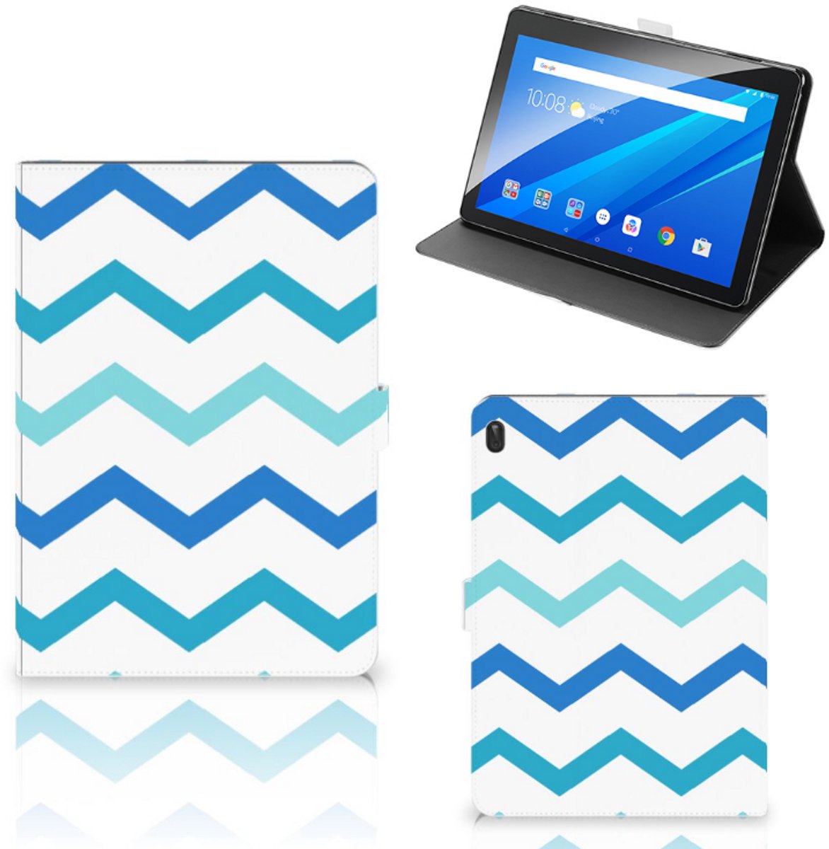 Lenovo Tab E10 Tablet Hoes Zigzag Blauw