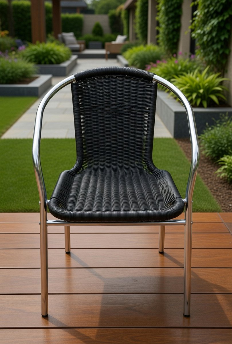 Luxueuze Aluminium Stapelstoel Medahomestore – - Zwart - Medahomestore – Zwart Polyrotan Tuinstoel - Medahomestore