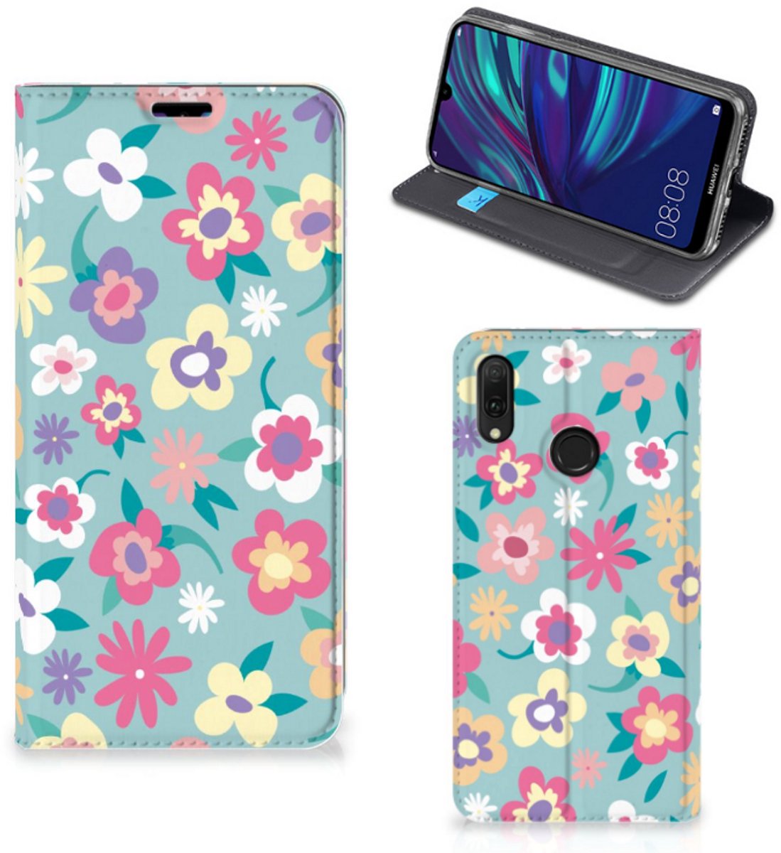 Huawei Y7 hoesje Y7 Pro (2019) Smart Cover Flower Power
