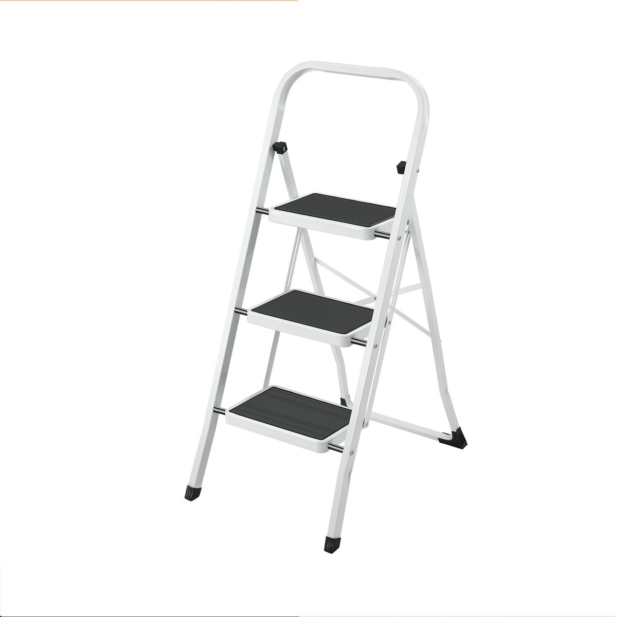 Hoppa! Keukentrapje / Huishoudtrapje - 3-Treden Ladder - Vouwladder - Sportbreedte 20 cm - Antislip Rubber - Draagvermogen 150 kg - Staal - GS-gecertificeerd - Zwart en Wit