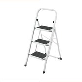 Hoppa! Keukentrapje / Huishoudtrapje - 3-Treden Ladder - Vouwladder - Sportbreedte 20 cm - Antislip Rubber - Draagvermogen 150 kg - Staal - GS-gecertificeerd - Zwart en Wit