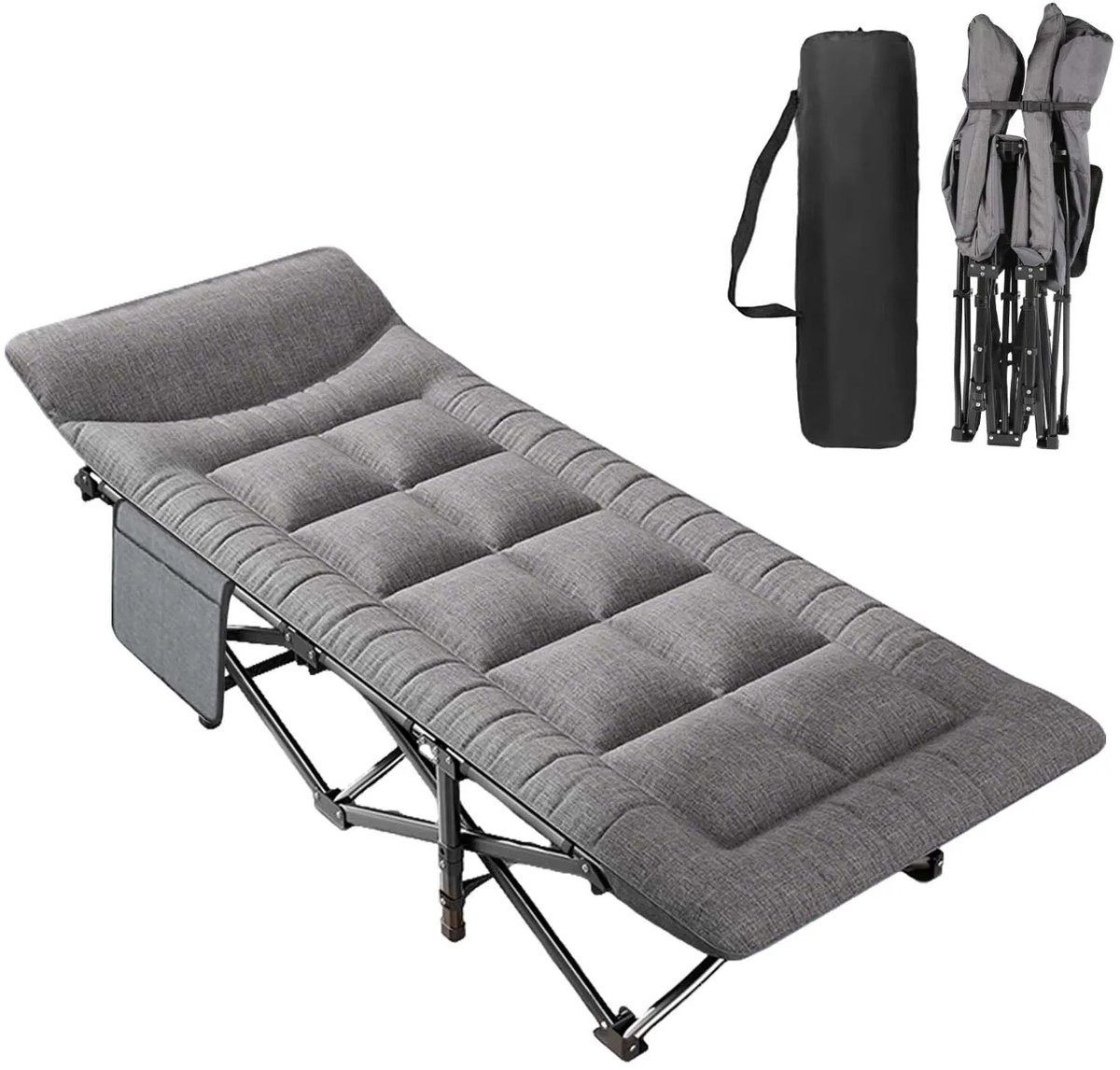 Linkforu - Opvouwbaar Campingbed – Strandbed - Ligbed - Relaxbed – Loungebed - met Opbergtas - Draagbaar Logeerbed - Tot 200 kg – Oxfordstof – Grijs - 190x65x29