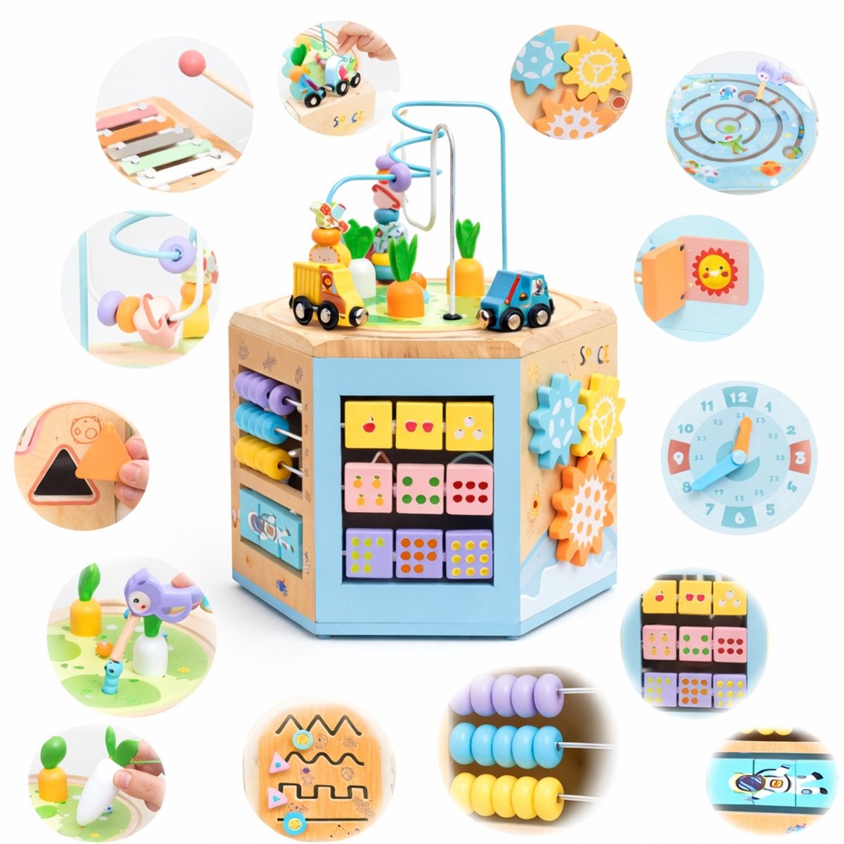Houten Activiteitenkubus 14-in-1 – Montessori Educatief Speelgoed voor Peuters