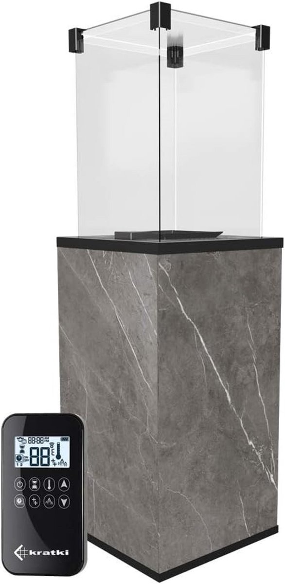 Terrasverwarmer Outdoor Gaskamin Bellavero Patio Mini 1366 x 427 mm – Moderner Gasofen für Terrasse & Garten mit Fernbedienung – Rauchfreier Stahl- und Glaskamin in Naturali Pietra Grey