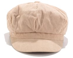 WiseGoods Premium Ribstof Pet Vrouw - Verstelbare Dames Petten Octagonaal Design - Casual Herfst En Winter Stijl - Cap Beige