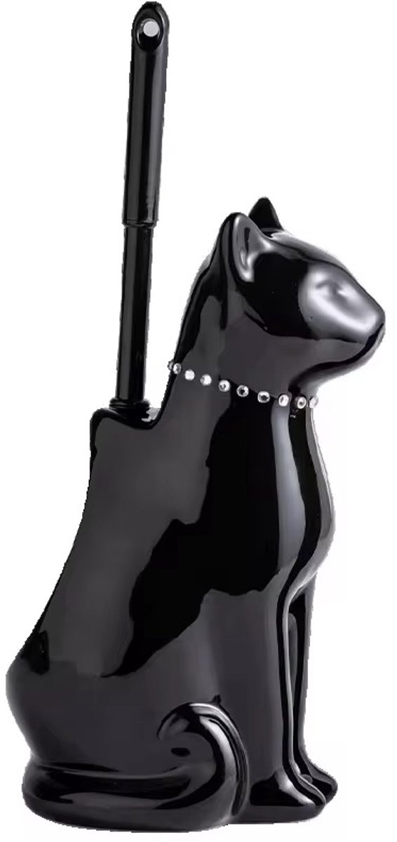 Luxe Keramische Toiletborstel met Kattenhouder-Stijlvol Badkamer Accessoire - Katten Design - Zwart