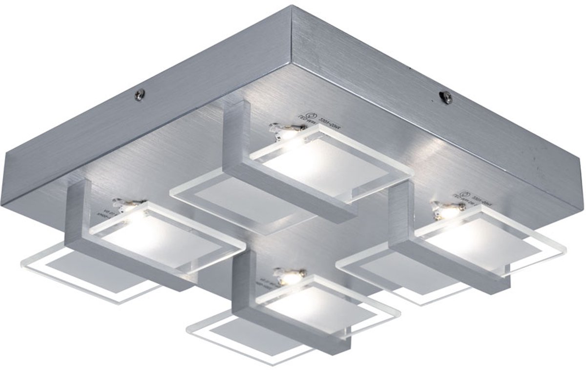 Plafondlamp Woonkamerlamp Slaapkamerlamp, 4 vlammen, helder gesatineerd glas, 4x LED 5W 332 Lm 3200K, LxBxH 26x26x7.8cm