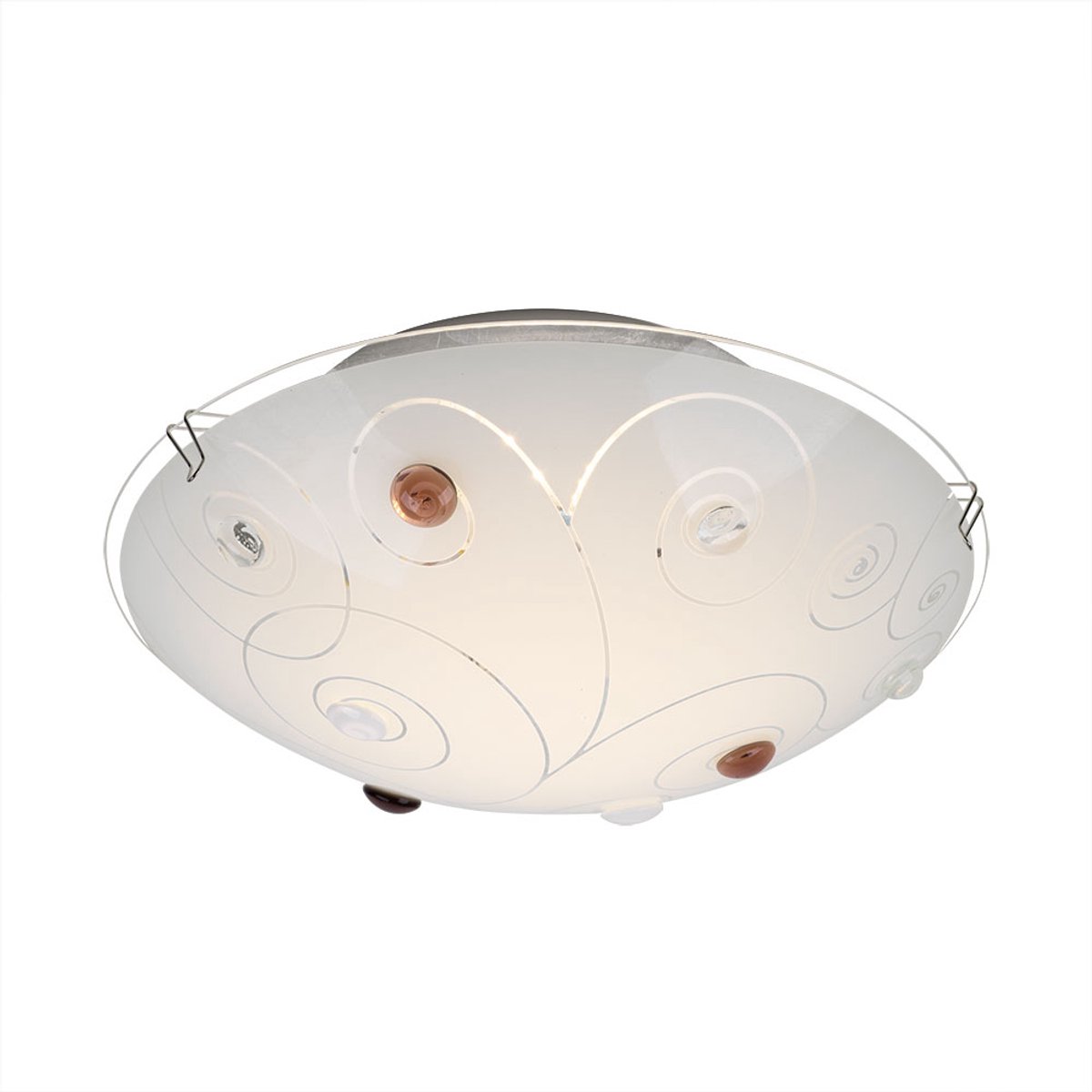 Plafondlamp glazen kap plafondlamp 1-vlam woonkamerverlichting opaal met decoratieve stenen, metalen chromen lijnen, 1x LED 8 watt 640 lm, D 25 cm