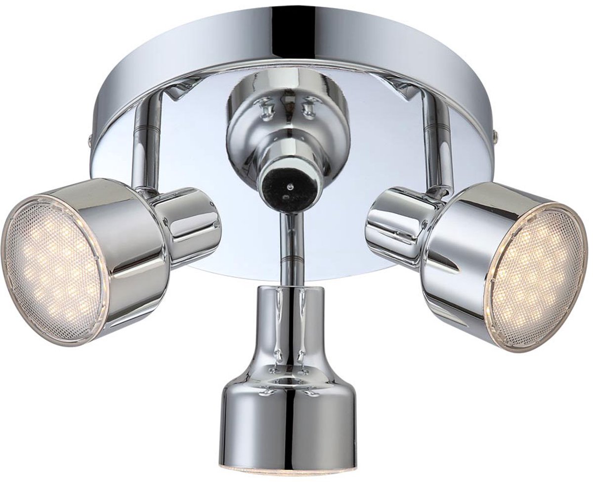 Plafondspot 3 vlammen ronde plafondlamp spots LED 3 spots, metaal chroom, 3x LED 4W 250Lm warm wit, DxH 20x14 cm