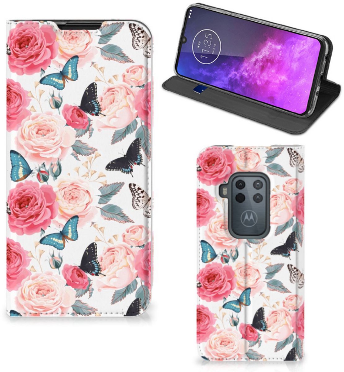 Motorola One Zoom Smart Cover Butterfly Roses