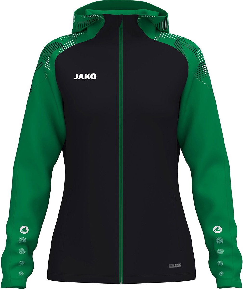 Jako Sonic Jas Met Kap Dames - Zwart / Groen | Maat: 42/44