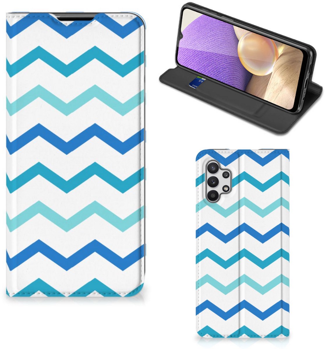 Book Case voor Samsung Galaxy A32 5G Hoesje met Magneet Zigzag Blauw