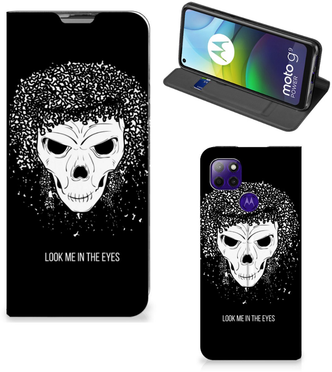 Mobiel BookCase Motorola Moto G9 Power Skull Hair