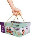 Doos met 200 magnetische tegels van By Baboo, met de tekst 'Magnetische Avonturen' en afbeeldingen van gebouwen, een robot en bomen.