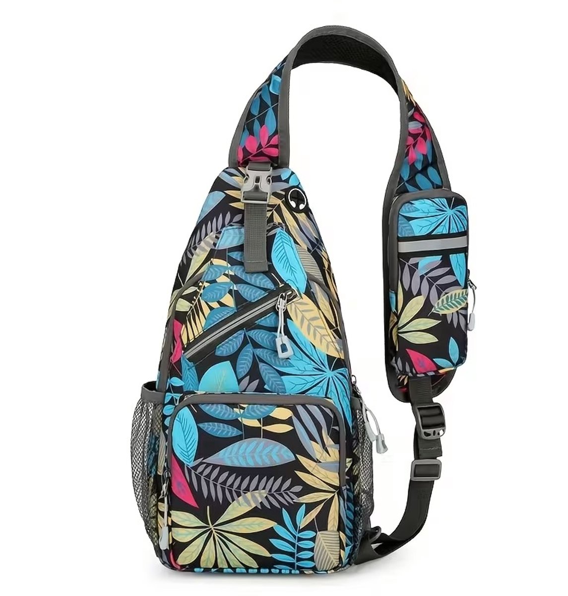 Crossbody Tas Dames – Blauw jungle print - Kleine Schoudertas met Verstelbare Band – Compact & Stijlvol – Telefoon & Pasjes – Festivals - Casual & Dagelijks Gebruik