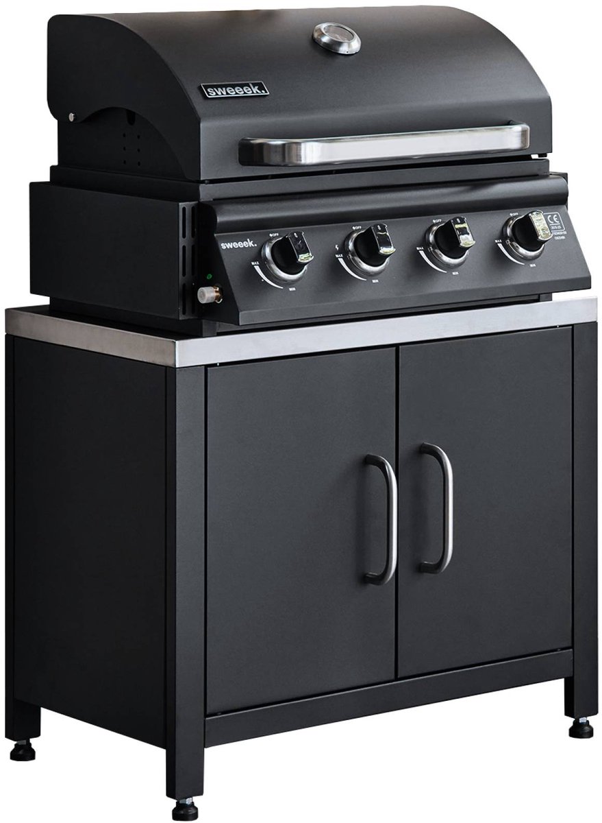 sweeek - Gasbarbecue met 4 branders om neer te zetten + buitenkeukenmodule van staal l80cm - grimaud