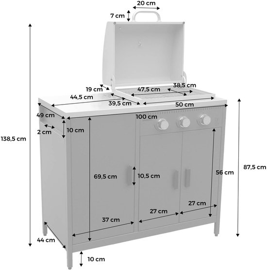 sweeek - Gasbarbecue met 3 branders, 3 deuren en 2 opbergruimtes 100 x 58,5 x 138,5cm - naxos van Sweeek — afbeelding 4