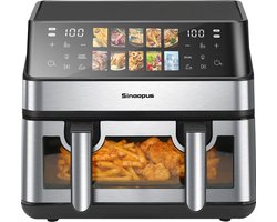Sinaopus XXL Airfryer 9L – Met Dubbele Mand – 10 Kookprogramma’s – Onafhankelijke Snelle Opwarming – Geschikt voor Gezinnen – Kijkvenster – Eenvoudig te Reinigen – Capaciteit voor 4 tot 5 Personen