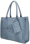 Lichtblauwe denim shopper met 'CHARM LONDON' opdruk, hengsels, afneembare schouderband en een klepje.