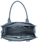 Open lichtblauwe denim shopper met compartimenten en een vak voor een laptop.