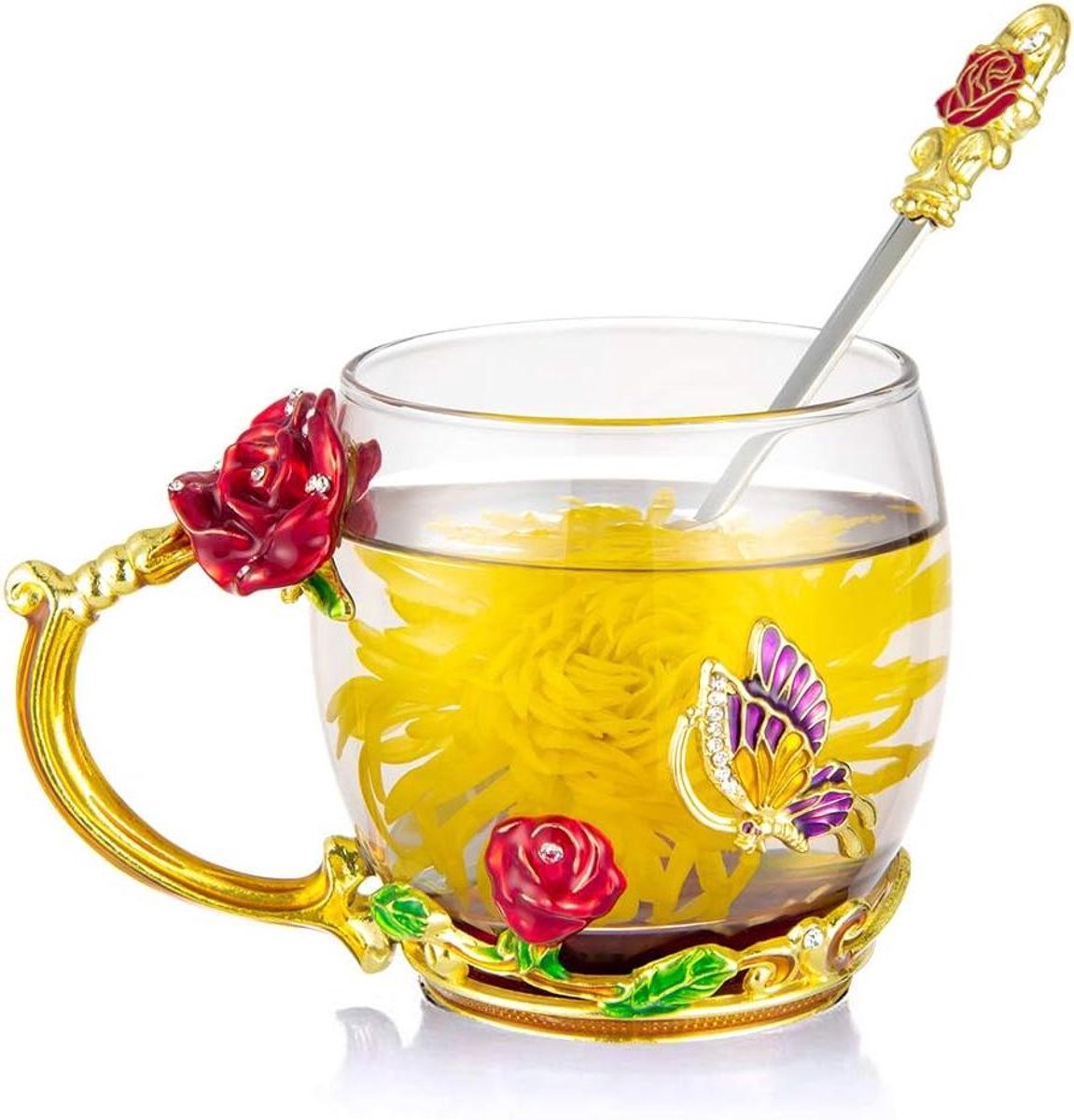 Glazen Mok - Thee Glas - Warme Dranken - Uniek 3D Patroon - S - Roos