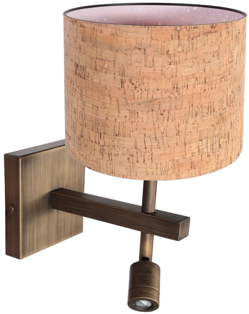 Wandlamp Stang 4889BR met kurk kap en bronzen armatuur, trendy design, E27 fitting, ideaal voor binnengebruik, merk Steinhauer