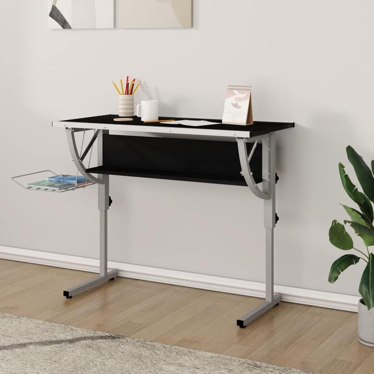 Computerbureau - Schrijftafel Werkplek - Thuiswerken Hobby - Verstelbaar Blad - 110 cm - Zwart Grijs