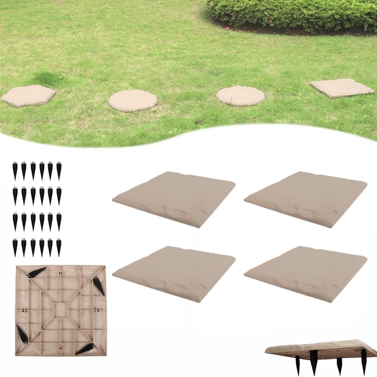 Stapstenen met palen - Decoratieve stenen - Tuinpad aanleggen - Duurzaam hars materiaal - 39 cm diameter - Wit
