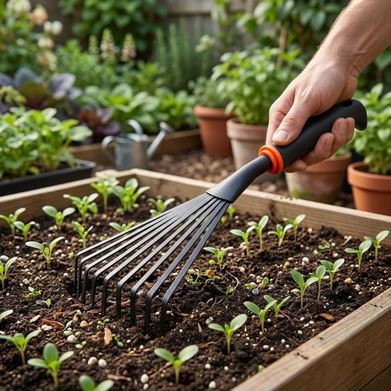 Handhark en Cultivator - Tuingereedschap Set - Bodem Bewerken - Ergonomische Siliconen Grip - 38 cm - Zwart van Handhark — afbeelding 4