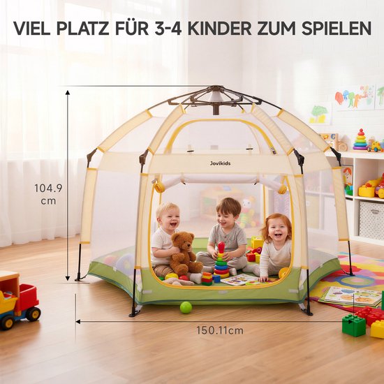 MODFU - Inklapbare Box - Pop-Up - Met Zonnedak - Voor Binnen En Buiten - Oxford Stof En Kunststof - Groen Geel - 150 X 150 X 105 Cm — afbeelding 2