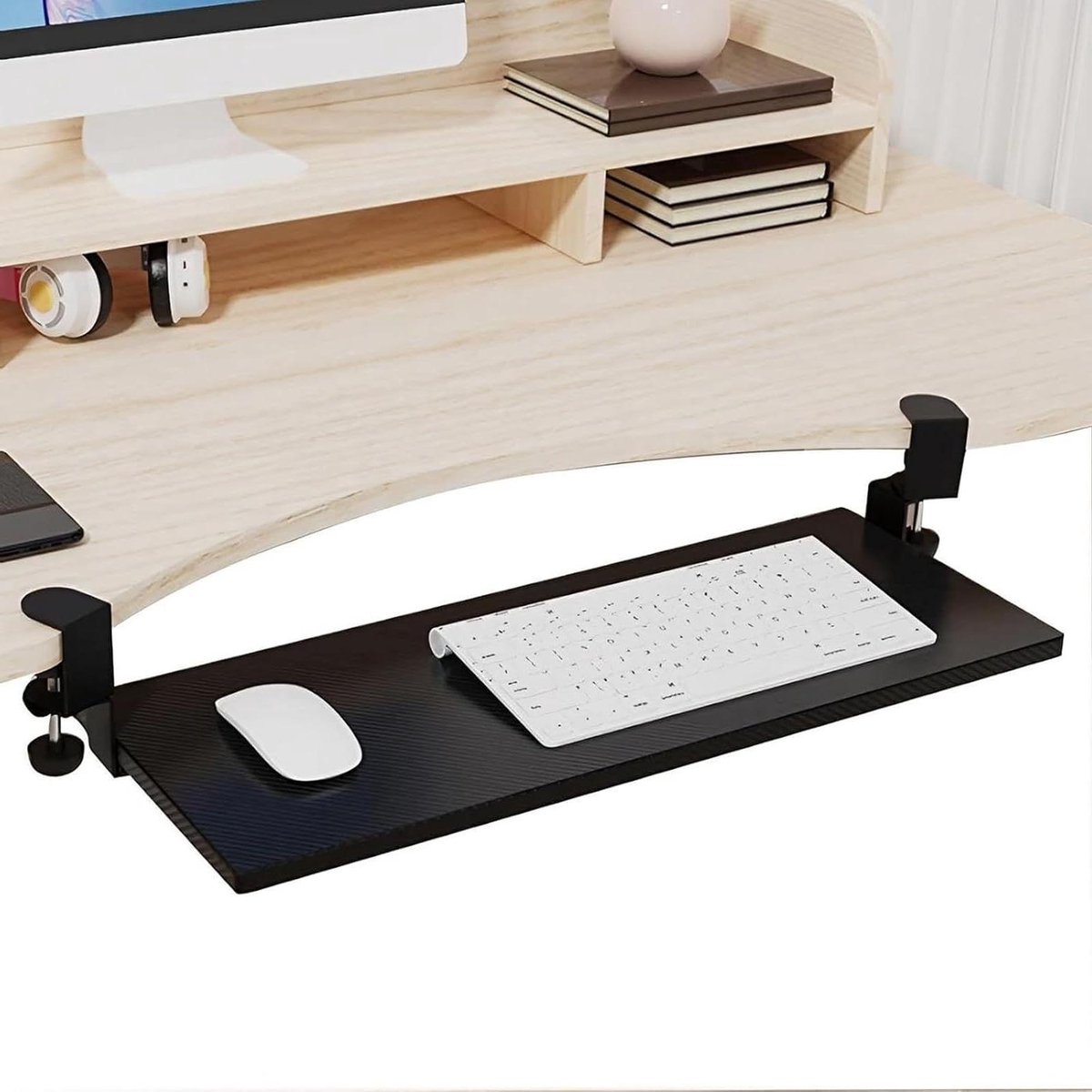 Toetsenbordlade Onder Bureau - Muis Plank - Werkruimte Organiseren - 45 Graden Draaibaar - 75 cm Breed - Zwart