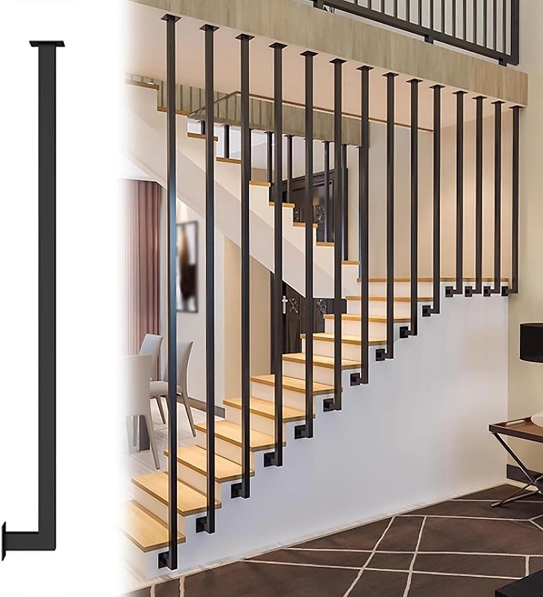 Trapleuning paal - Hek paal - Veilig traplopen - IJzeren constructie - 127 cm - Zwart