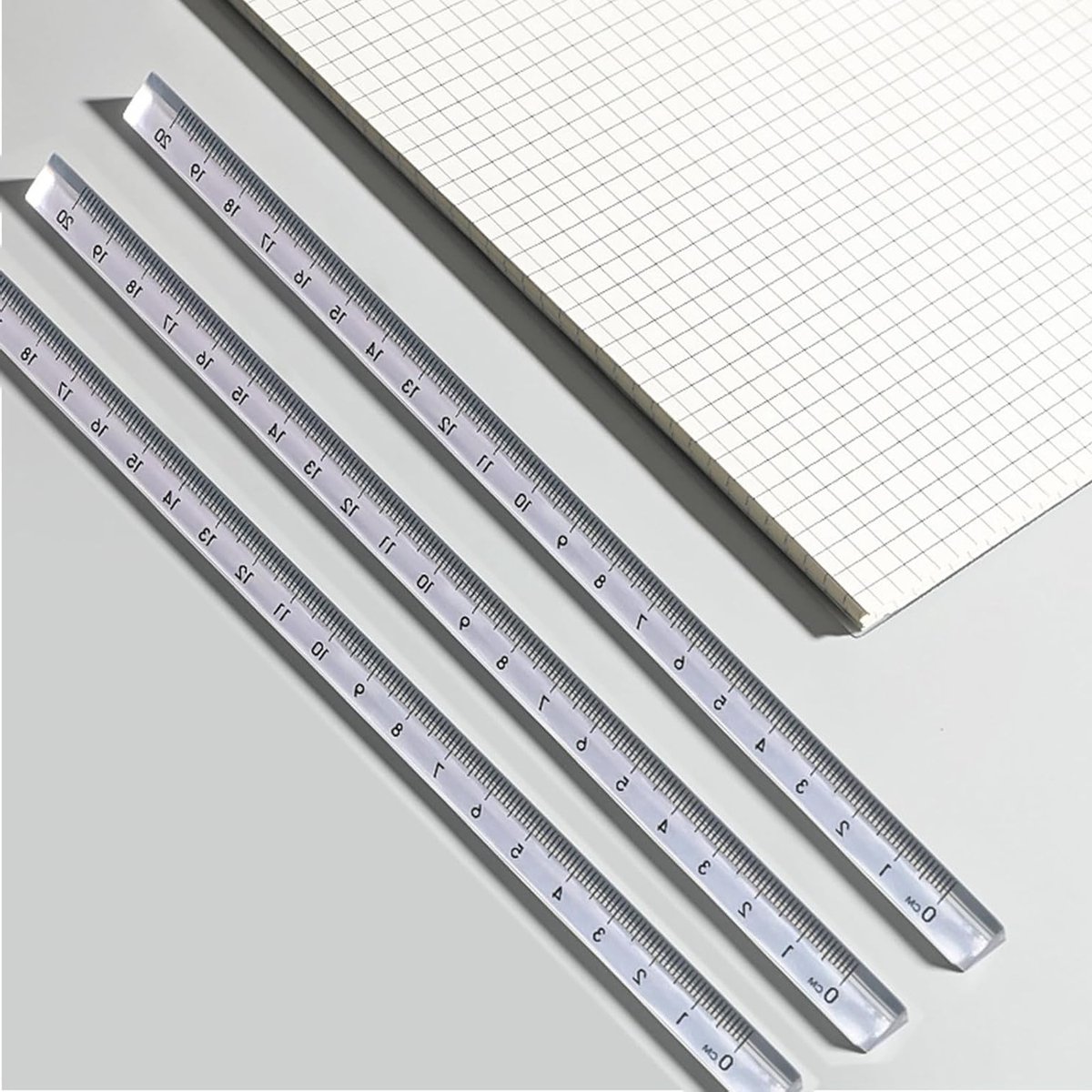 Set van 4 transparante driehoekige linialen 200 mm - Metrische meetinstrumenten voor kunstprojecten thuis, op school en kantoor