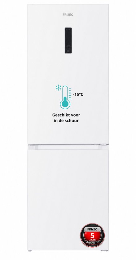 Ruime Frilec koelvriescombinatie 377L No Frost, stil 39dB, vrijstaand, geschikt voor schuur, wit, C-label