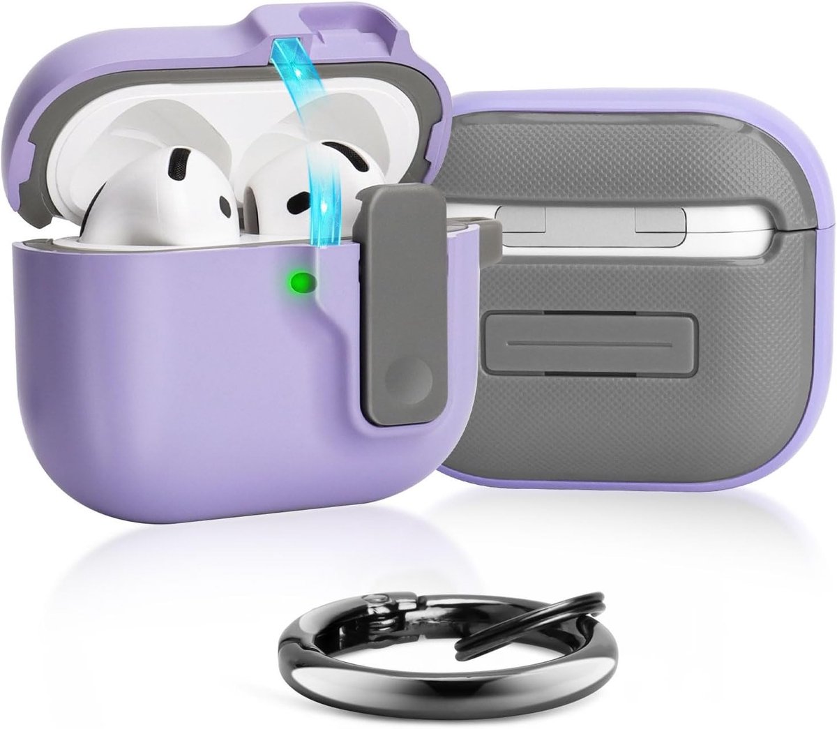 Beschermhoes voor AirPods 4e Generatie, Elastisch Ontwerp, TPU Materiaal, Met Haakjes, Krasbestendig, Stofdicht, Ondersteunt Draadloos Opladen, Paars
