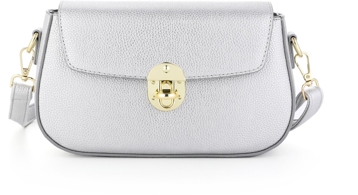 Michelle Bags & Accessoires - Klassieke schoudertas - Zilverkleurig - Goudkleurige accenten